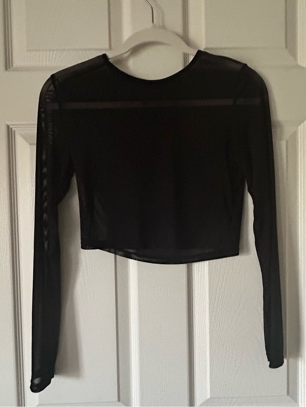 Black Long-Sleeve Sheer Crop Top - Women - Picture 2 of 9